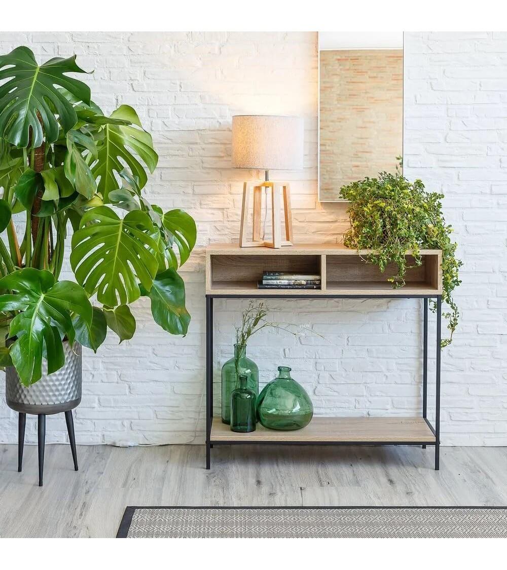 Dcasa Consola Auxiliar Con Estante De Madera Y Metal De 80x30x75 Cm