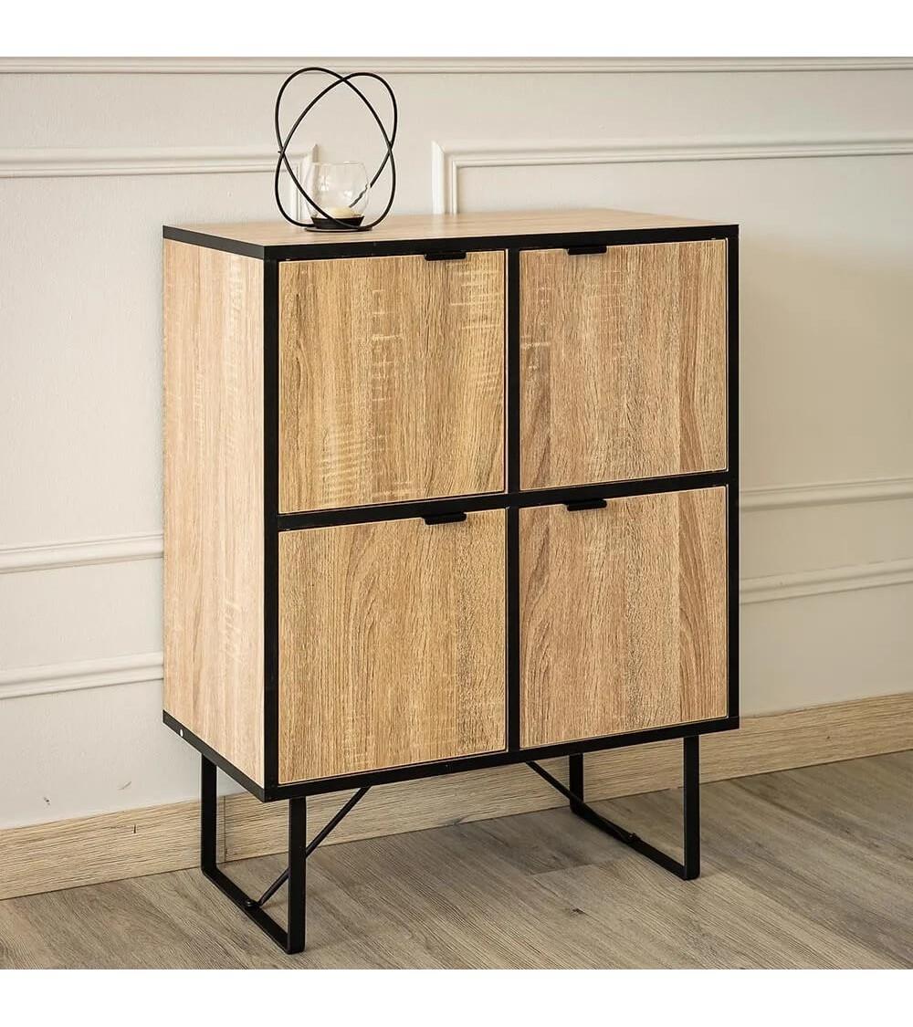 Dcasa Consola Con 4 Puertas Natural De Madera Y Metal De 78x35x60 Cm
