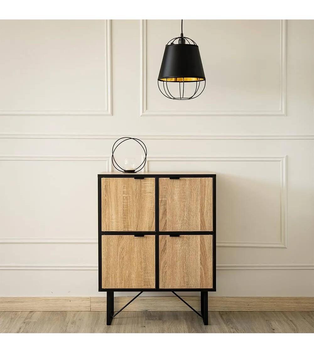 Dcasa Consola Con 4 Puertas Natural De Madera Y Metal De 78x35x60 Cm