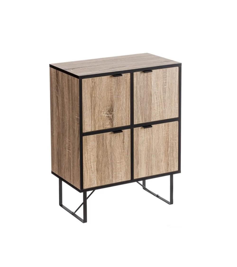 Dcasa Consola con 4 puertas natural de madera y metal de 78x35x60 cm