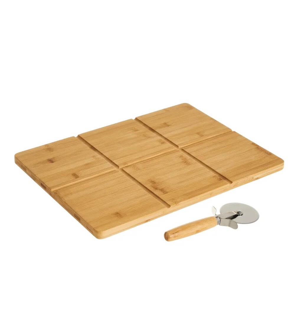 Dcasa Corta pizza y tabla de cortar de bambú natural de 40x30 cm
