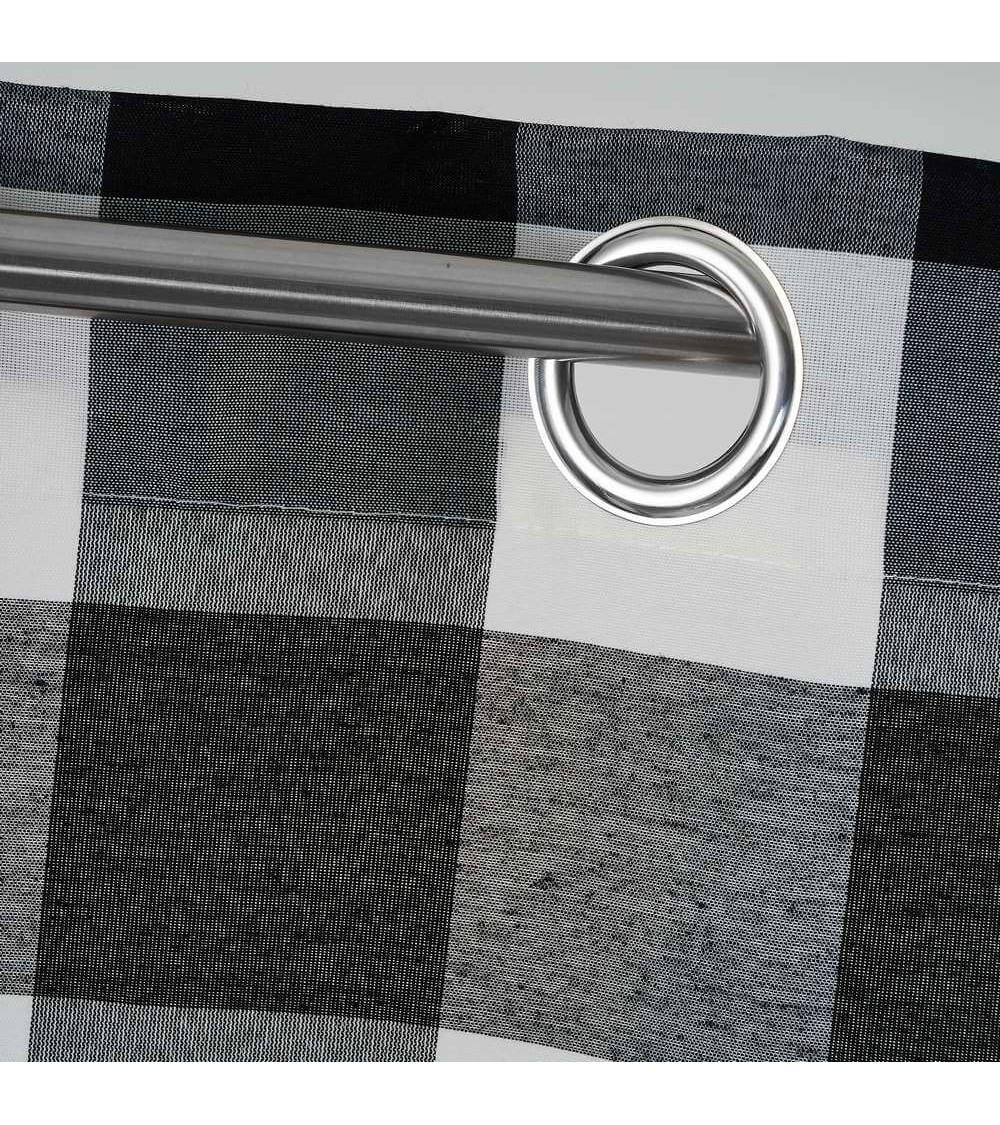 Dcasa Cortina De Cuadro Vichy Blanca Y Negra De Tela De Poliésterde 140x260 Cm