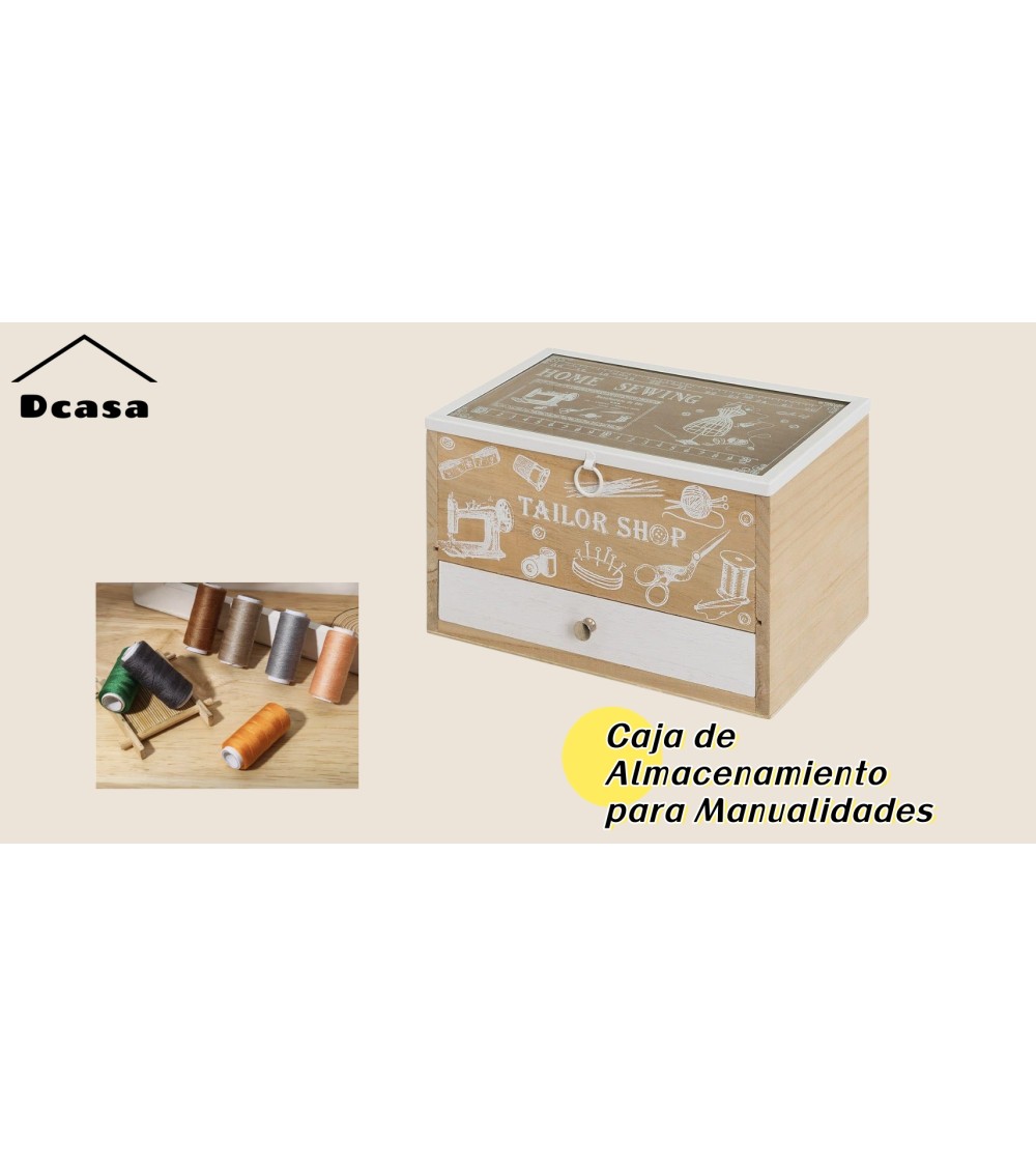 Dcasa Costurero De Madera Con Tapa Cristal Nordico 24x16x15 Cm