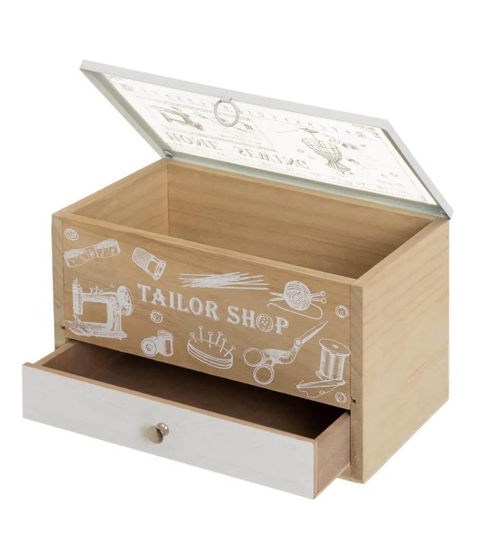 Dcasa Costurero De Madera Con Tapa Cristal Nordico 24x16x15 Cm