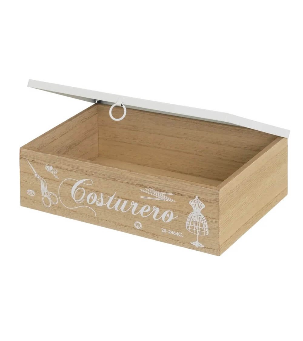 Dcasa Costurero De Madera Con Tapa Cristal Nordico 25x17x8 Cm