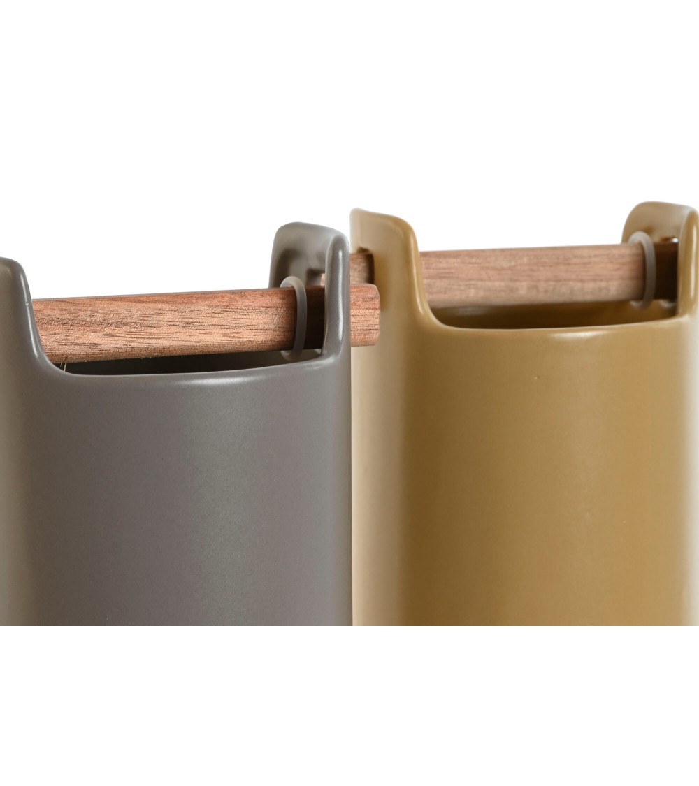 Dcasa Cubertero Portátil Gres Con Soporte Acacia Color Gris Para Mesa Cocina