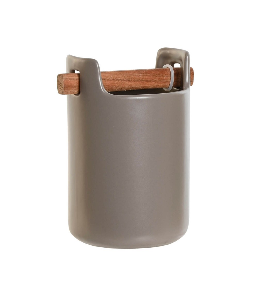 Dcasa Cubertero portátil gres con soporte acacia color gris para mesa cocina