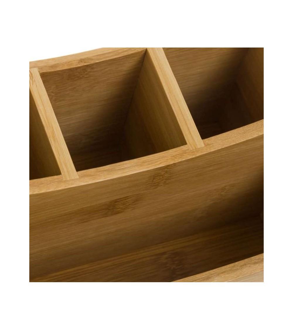 Dcasa Cubertero Portátil Marrón De Bambú De 12x14x20 Cm