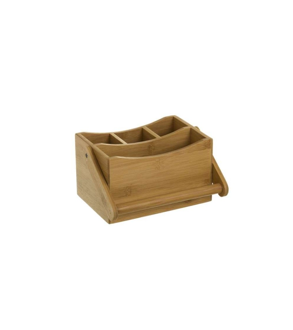 Dcasa Cubertero Portátil Marrón De Bambú De 12x14x20 Cm