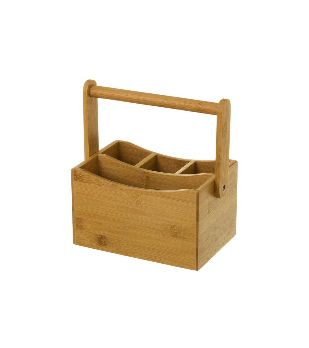 Dcasa Cubertero portátil marrón de bambú de 12x14x20 cm