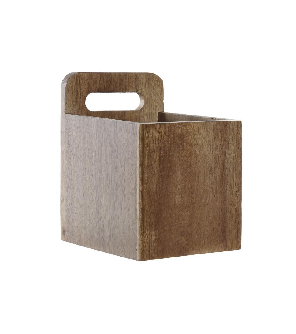 Dcasa Cubertero portátil marrón rústico de acacia natural de 13x13x17 cm