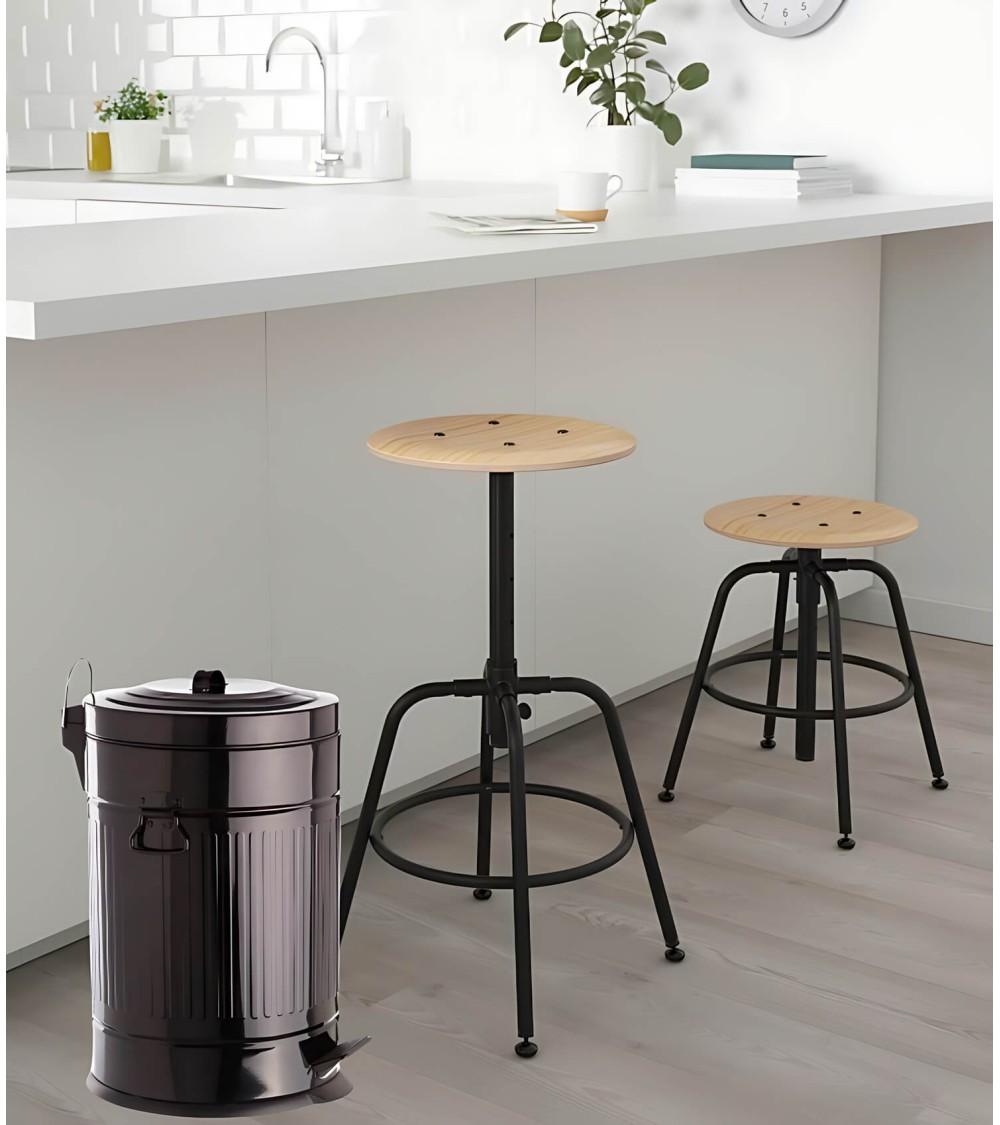 Dcasa Cubo De Basura Para Cocina Con Pedal Papelera Negra De Acero De 20 Litros