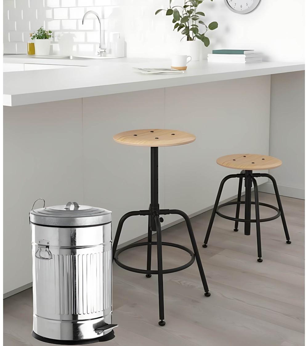 Dcasa Cubo De Basura Para Cocina Con Pedal Papelera Plateada De Metal De 20 Litros