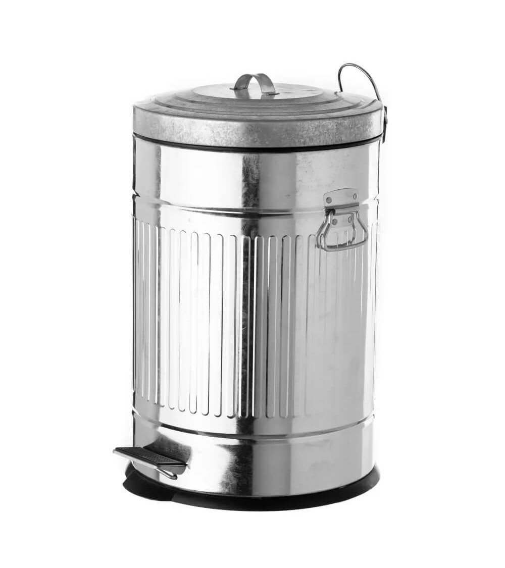 Dcasa Cubo de basura para cocina con pedal Papelera plateada de metal de 20 litros