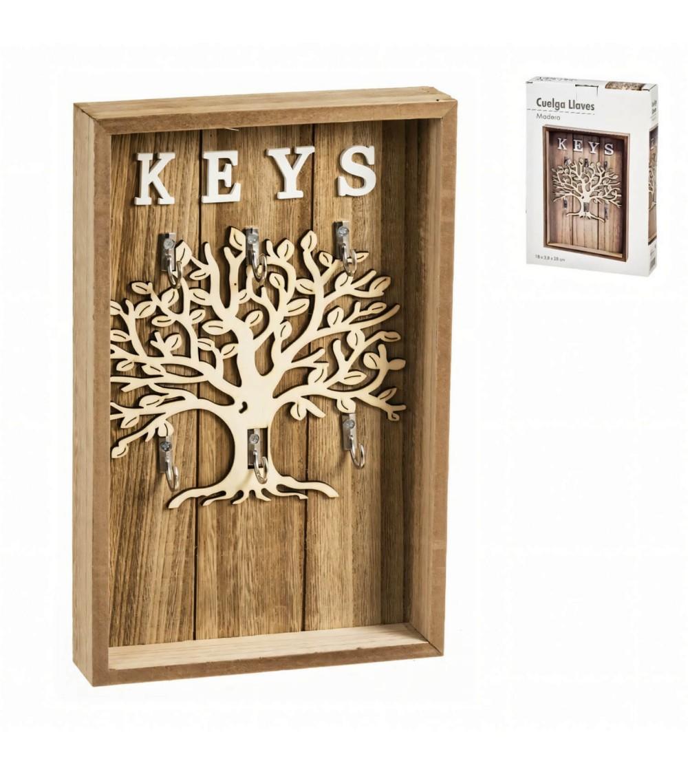 Dcasa Cuelga Llaves De Pared Arbol De La Vida Con 6 Colgadores De Madera Natural De 18x28 Cm