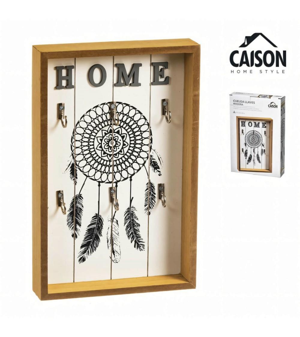Dcasa Cuelga Llaves De Pared Boho Con 6 Colgadores De Madera Natural De 18x28 Cm