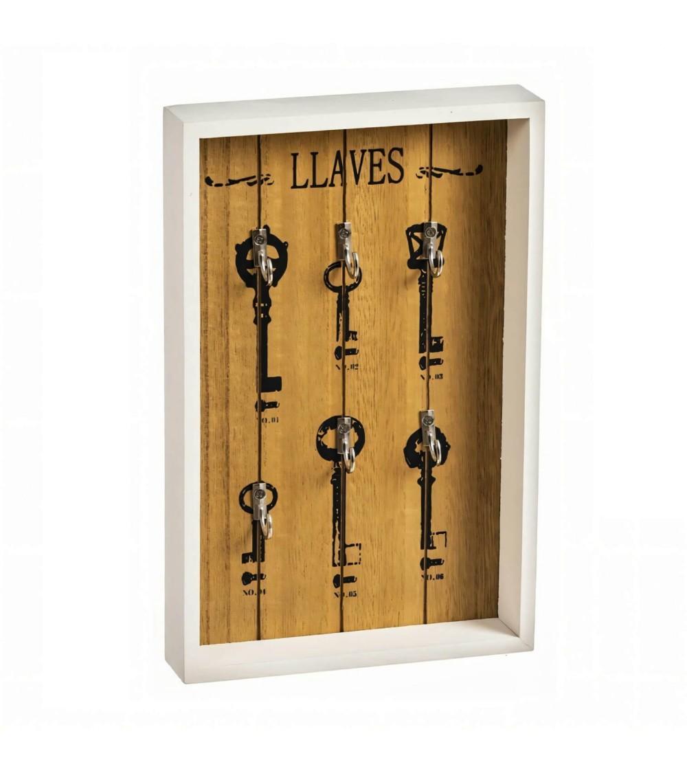 Dcasa Cuelga llaves de pared Clasicos con 6 colgadores de madera natural de 18x28 cm