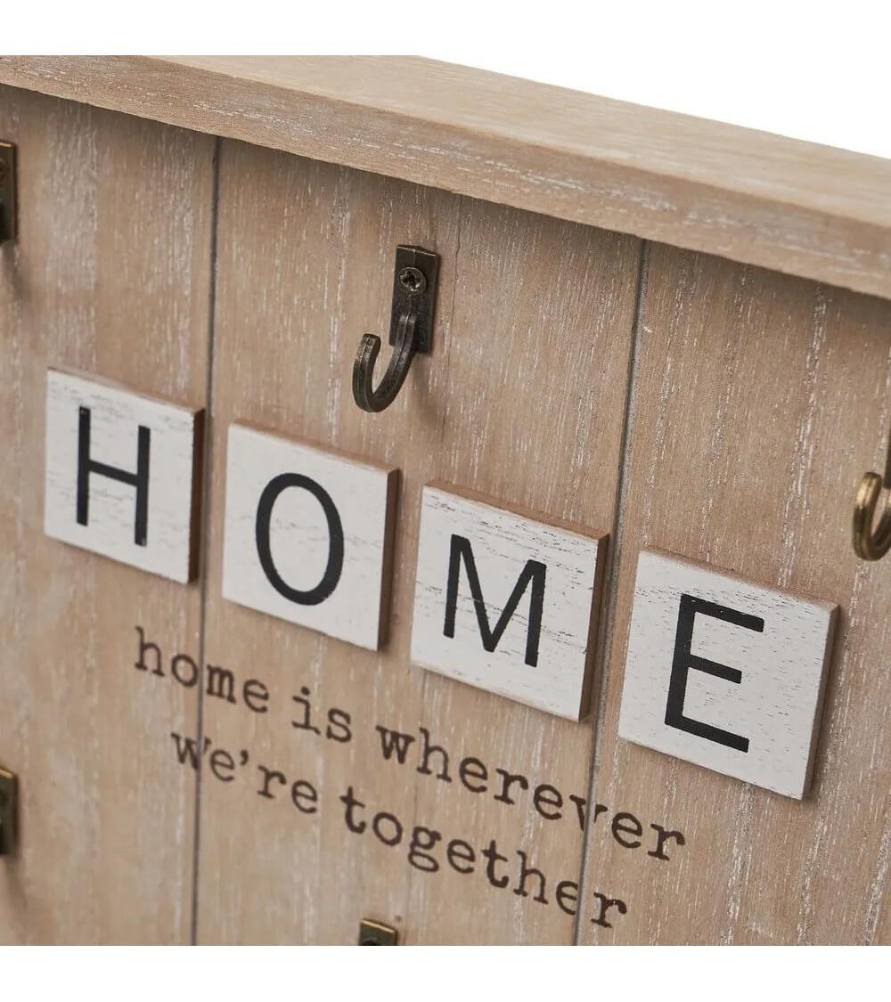 Dcasa Cuelga Llaves Home Con 6 Colgadores De Madera Natural De Paulonia De 24x30 Cm