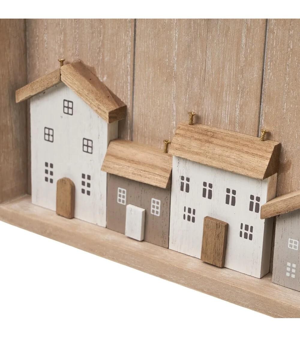 Dcasa Cuelga Llaves Home Con 6 Colgadores De Madera Natural De Paulonia De 24x30 Cm