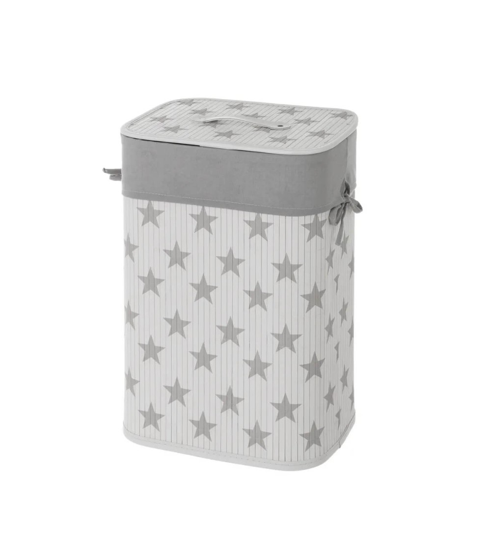 Dcasa Cesto de ropa de bambú blanco de 50x35x25 cm