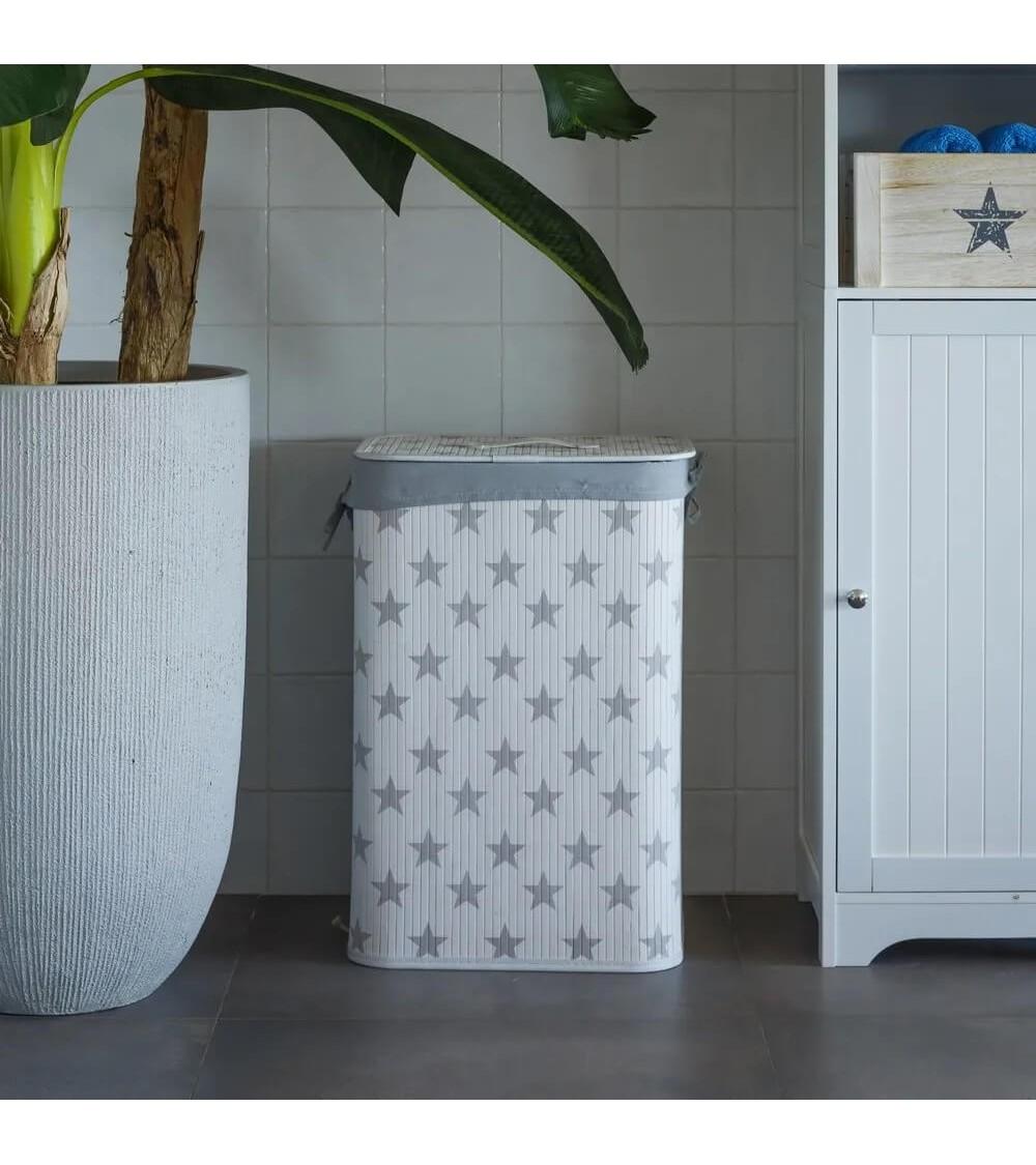 Dcasa Cesto De Ropa De Bambú Blanco De 60x40x30 Cm