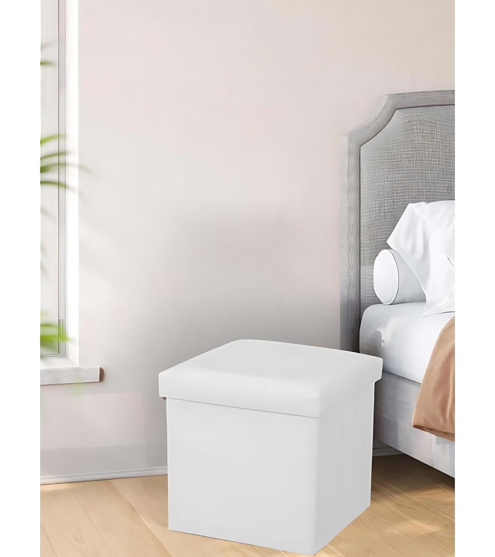 Dcasa Púff Plegable Blanco De PU De 38x38x38 Cm