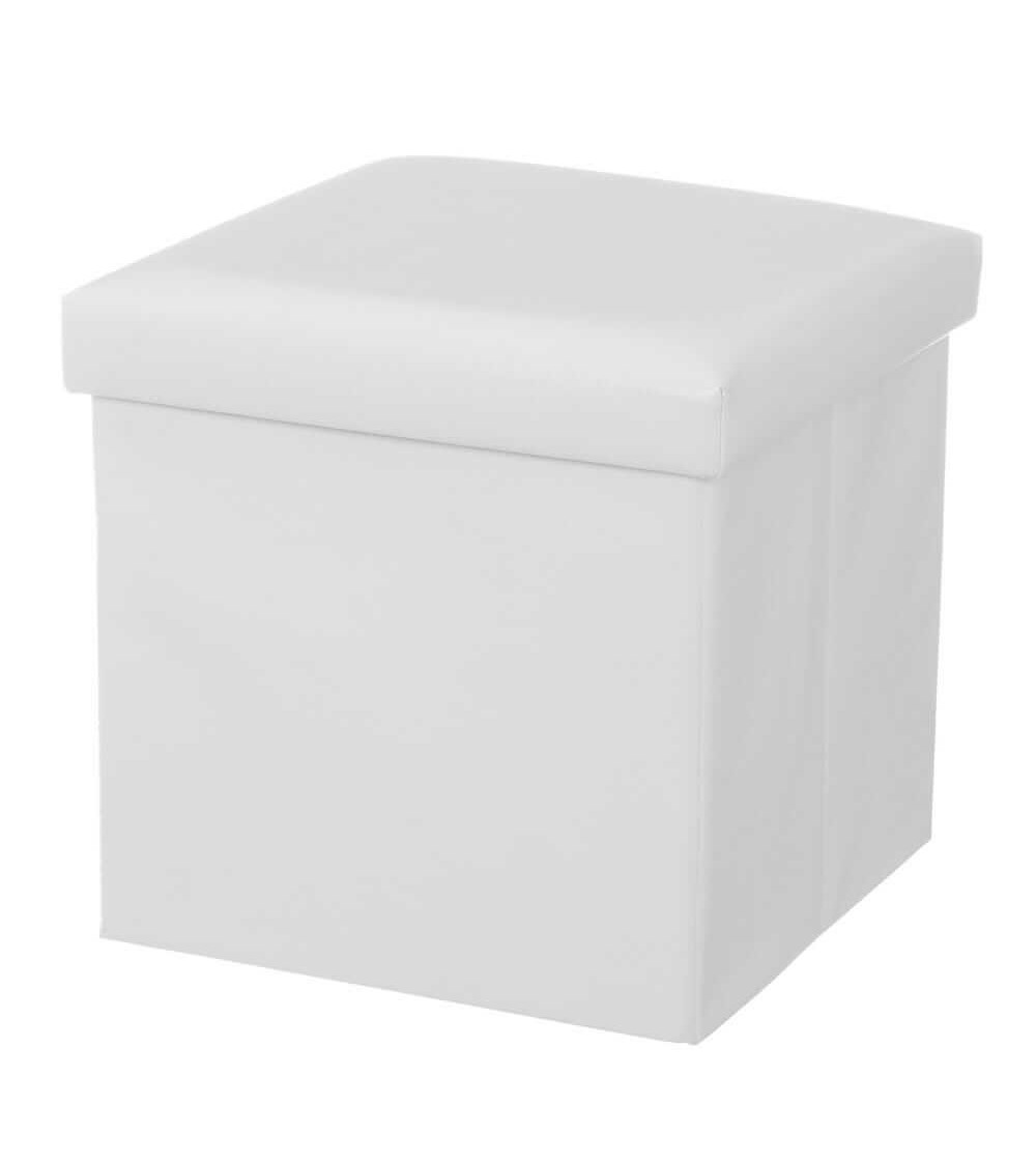 Dcasa Púff plegable blanco de PU de 38x38x38 cm