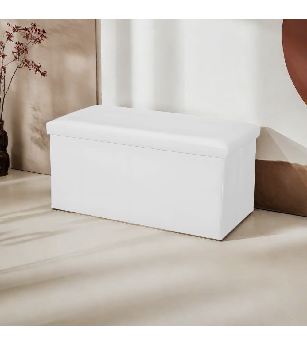 Dcasa Puff Plegable Blanco De PU De 38x76x38 Cm