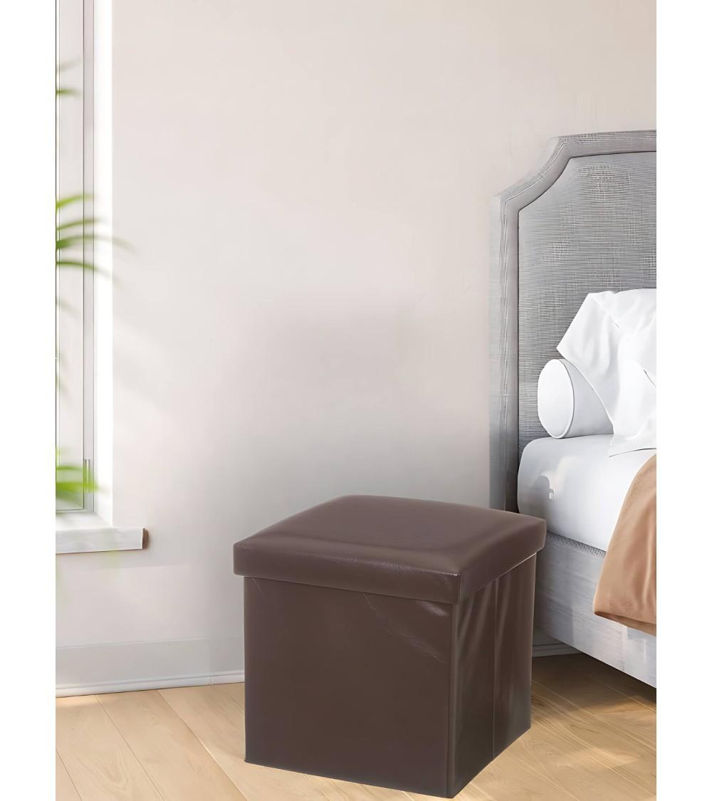 Dcasa Puff Plegable Marrón De PU De 38x38x38 Cm
