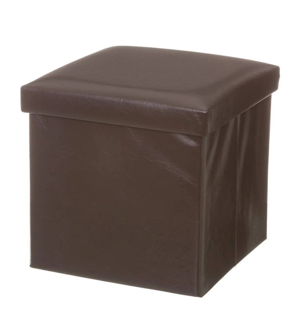 Dcasa Puff plegable marrón de PU de 38x38x38 cm