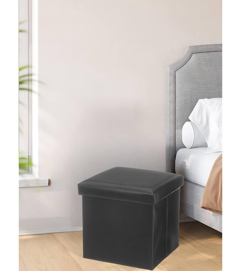 Dcasa Puff Plegable Negro De PU De 38x38x38 Cm
