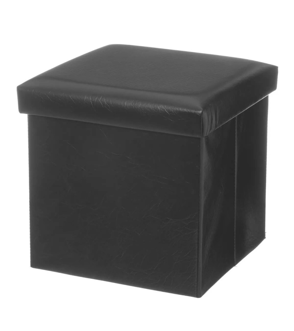 Dcasa Puff plegable negro de PU de 38x38x38 cm