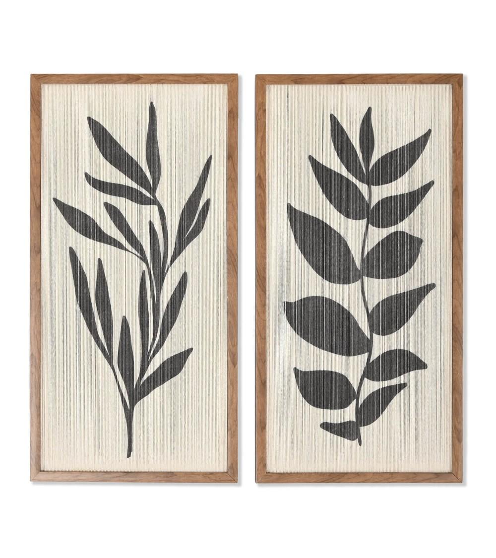 Dcasa Set de 2 Cuadro de algodon hojas 3D 30x60 cm