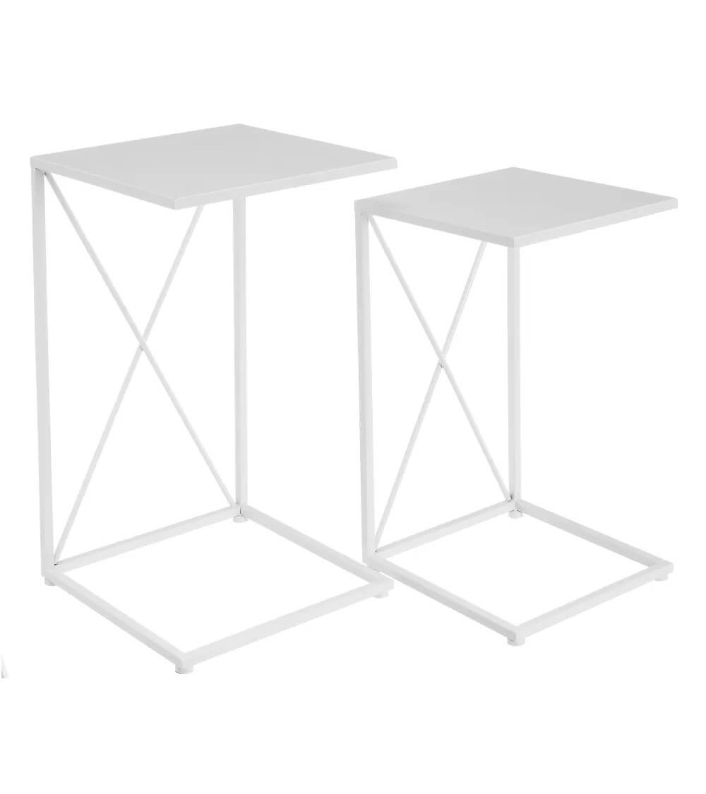 Dcasa Set de 2 mesitas nido de hierro blancas