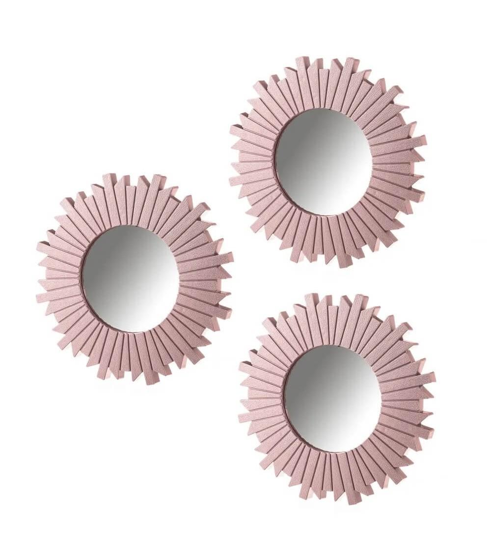 Dcasa Set de 3 Espejos Sol Rosa de plástico