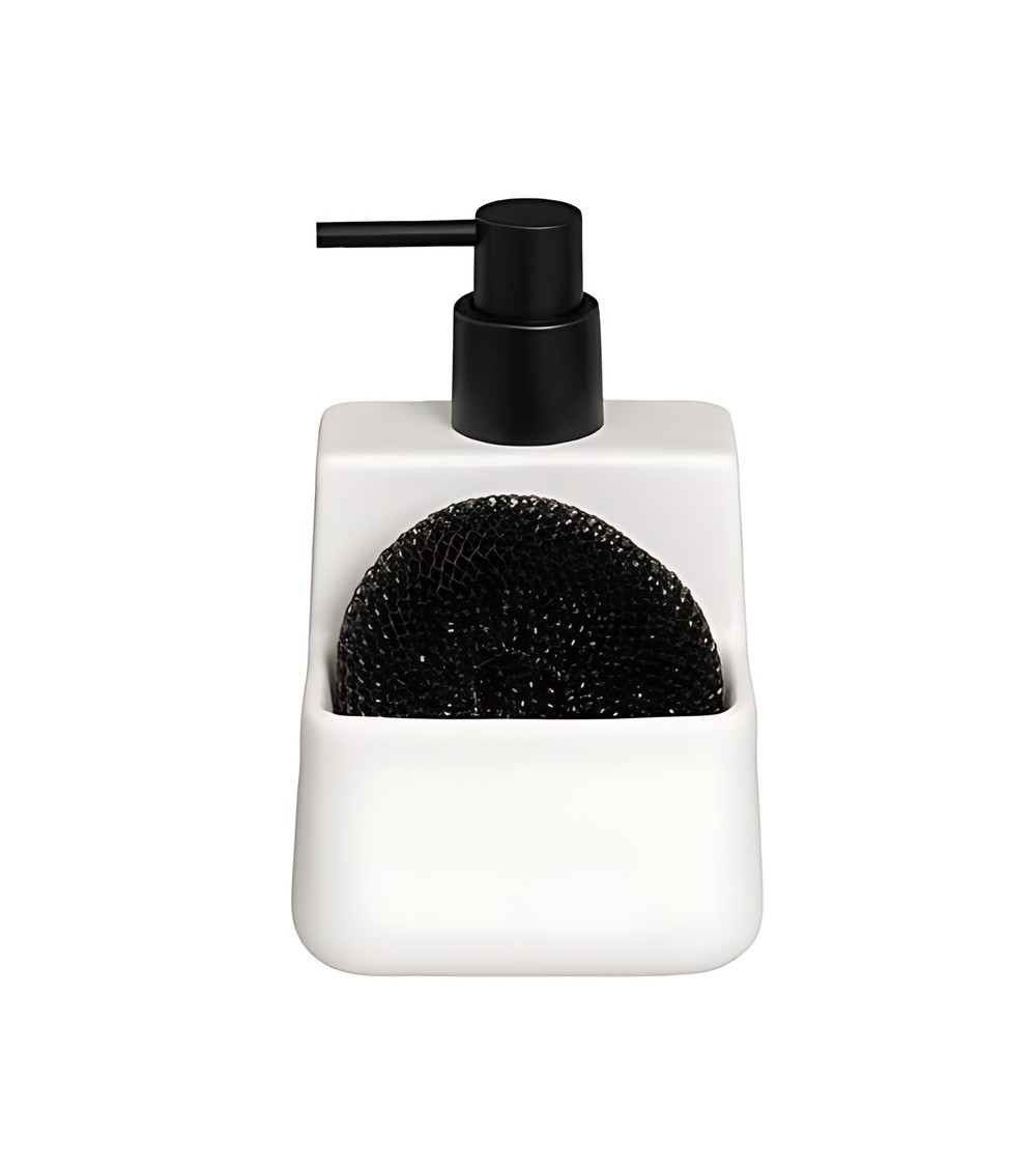 Dcasa Dispensador con estropajo blanco de cerámica de 10x10x15 cm