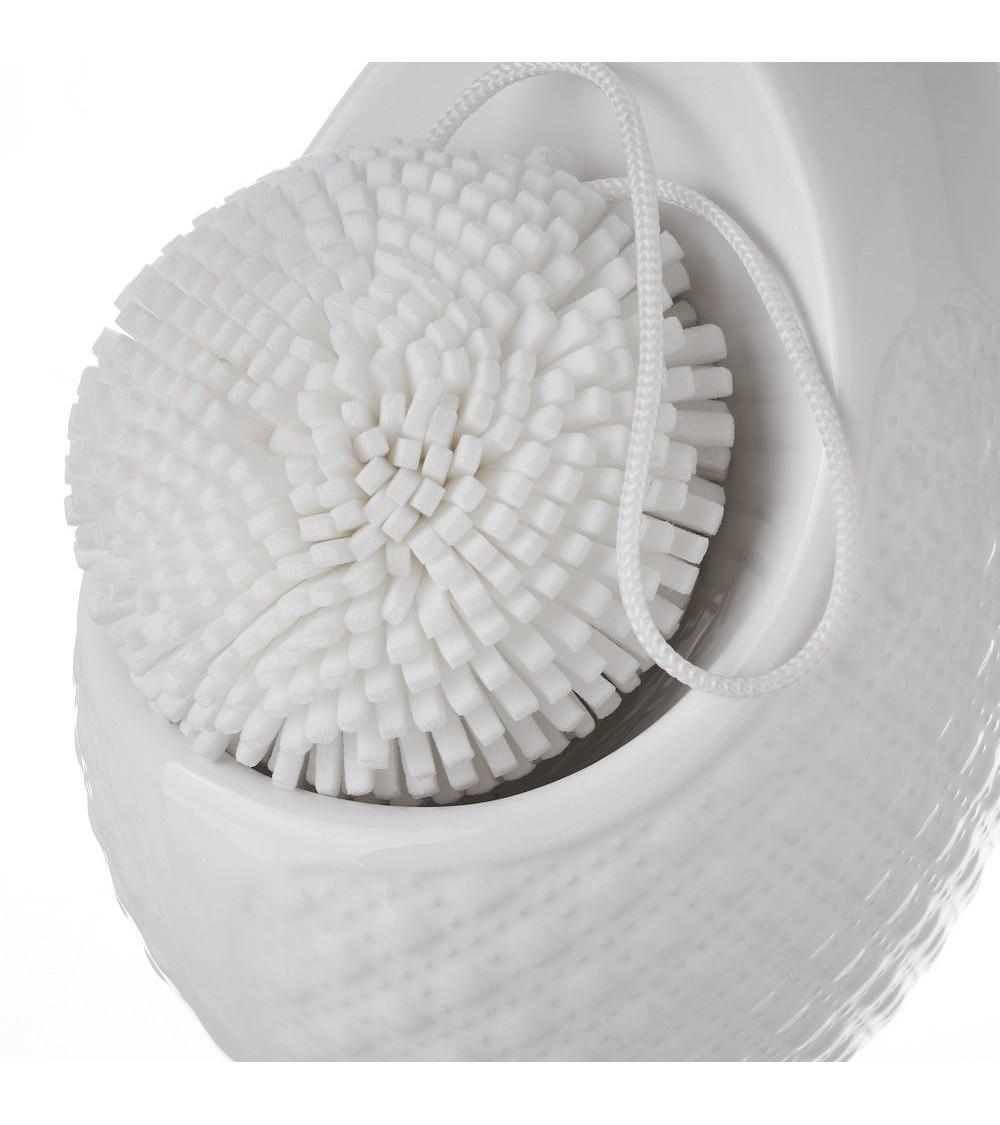 Dcasa Dispensador Con Estropajo Blanco De Cerámica De 11x12x21 Cm
