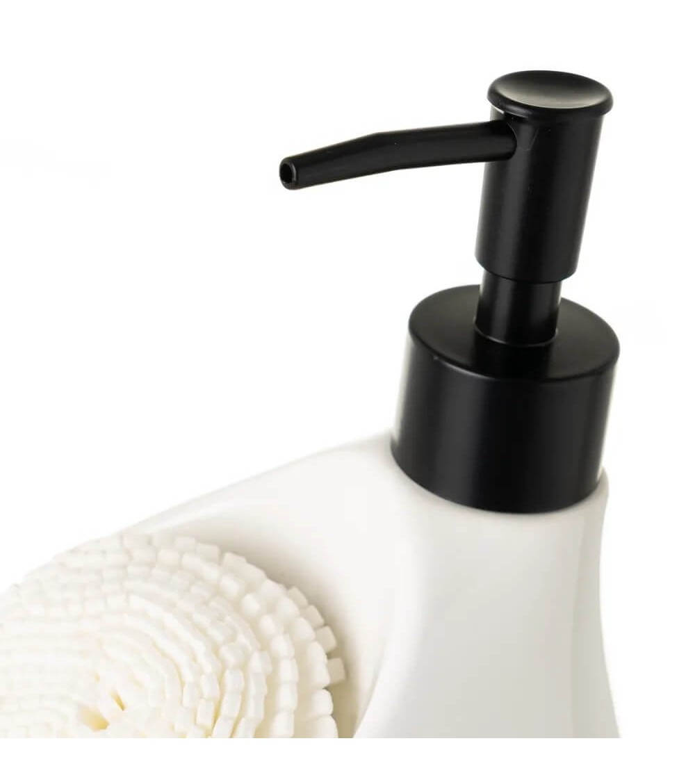Dcasa Dispensador Con Estropajo Blanco Y Negro De Cerámica De 10x12x17 Cm