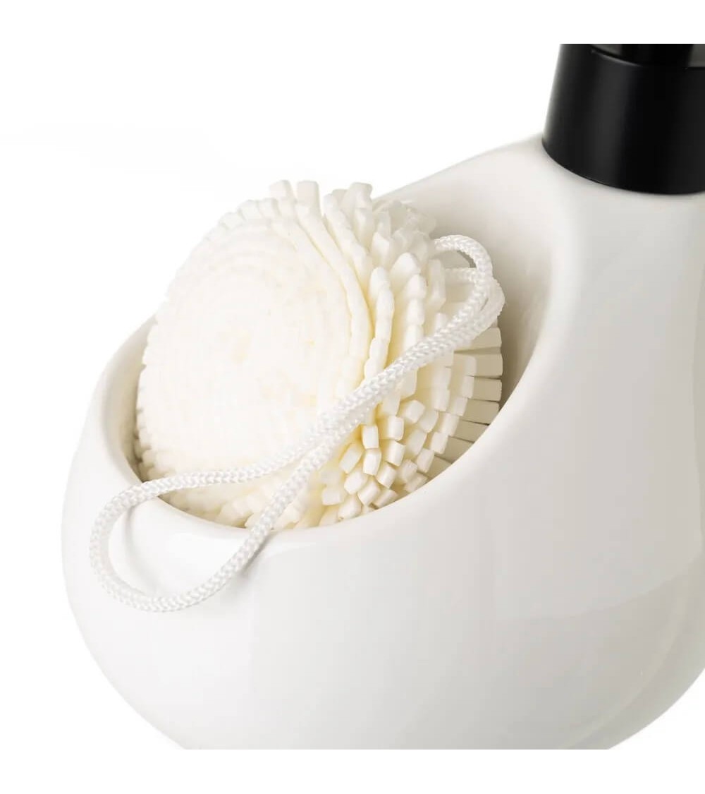 Dcasa Dispensador Con Estropajo Blanco Y Negro De Cerámica De 10x12x17 Cm