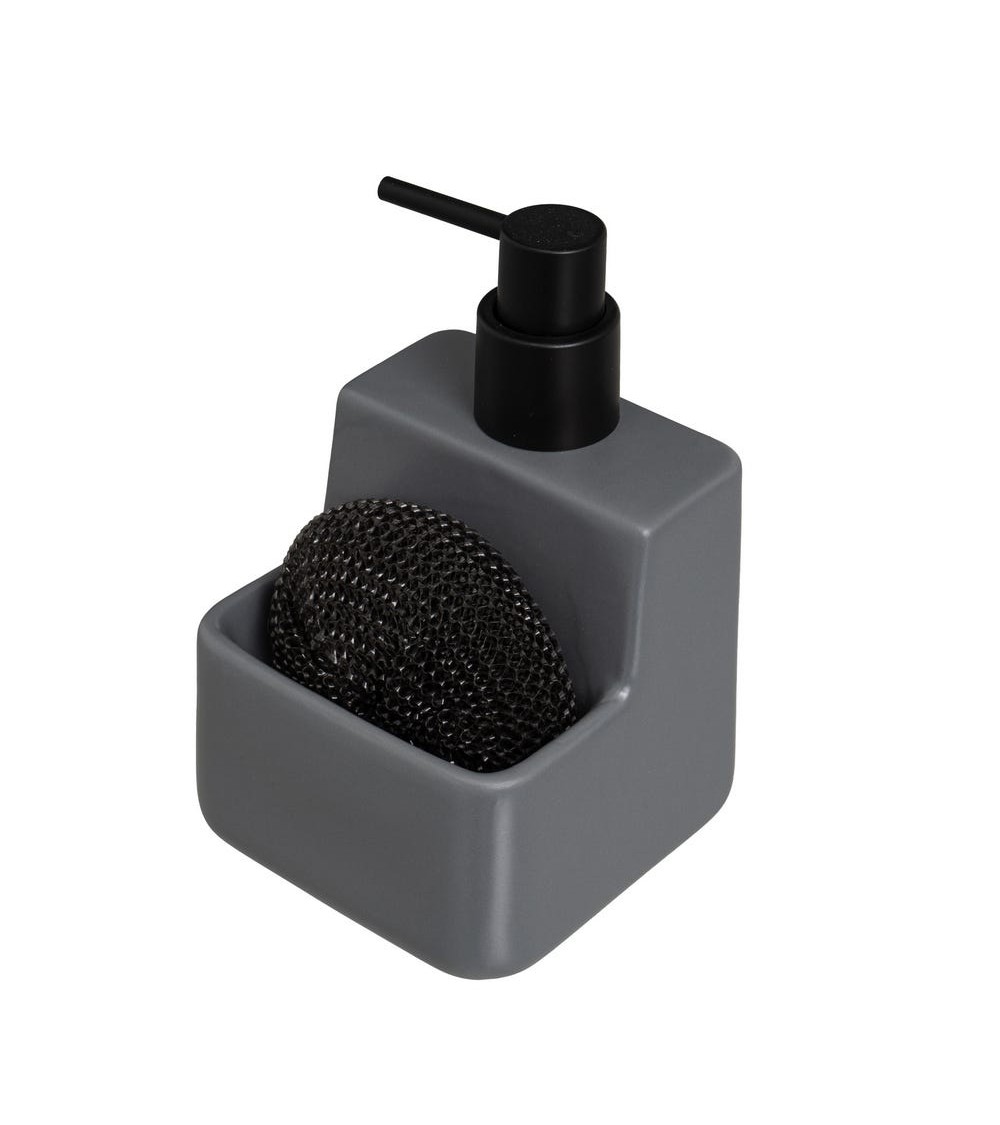 Dcasa Dispensador Con Estropajo Gris De Cerámica De 10x10x15 Cm