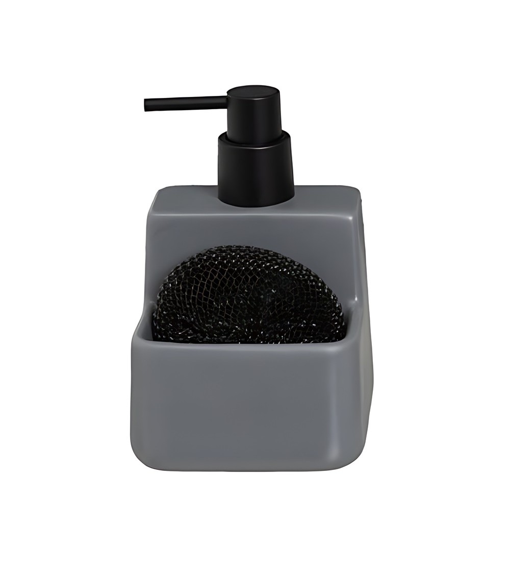 Dcasa Dispensador con estropajo gris de cerámica de 10x10x15 cm