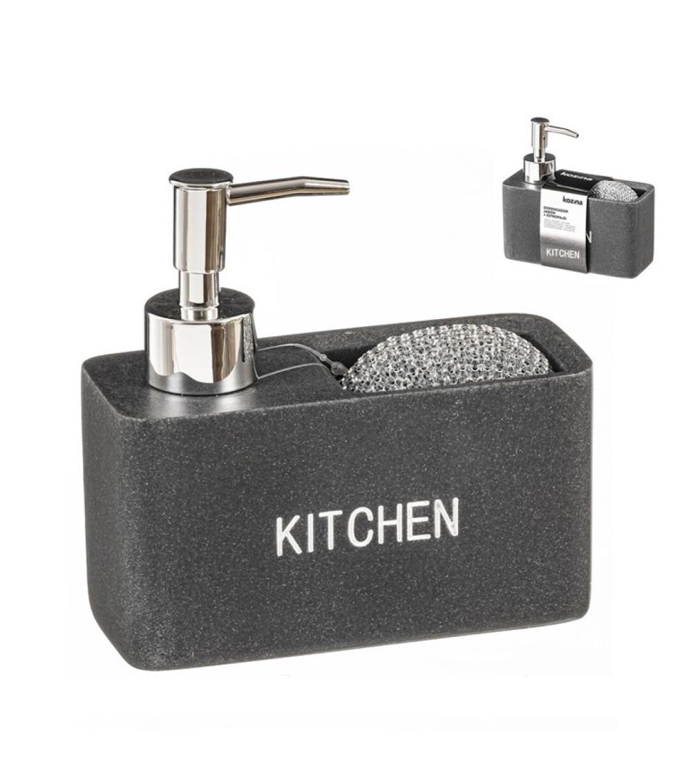 Dcasa Dispensador Con Estropajo Gris De Poliresina Kitchen 14x6x14 Cm