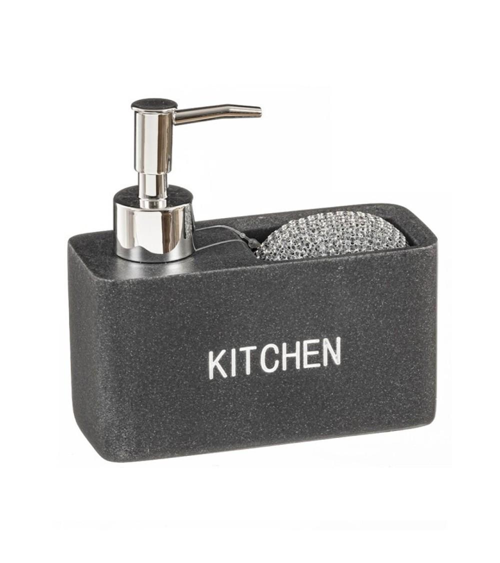 Dcasa Dispensador con estropajo gris de poliresina kitchen 14x6x14 cm