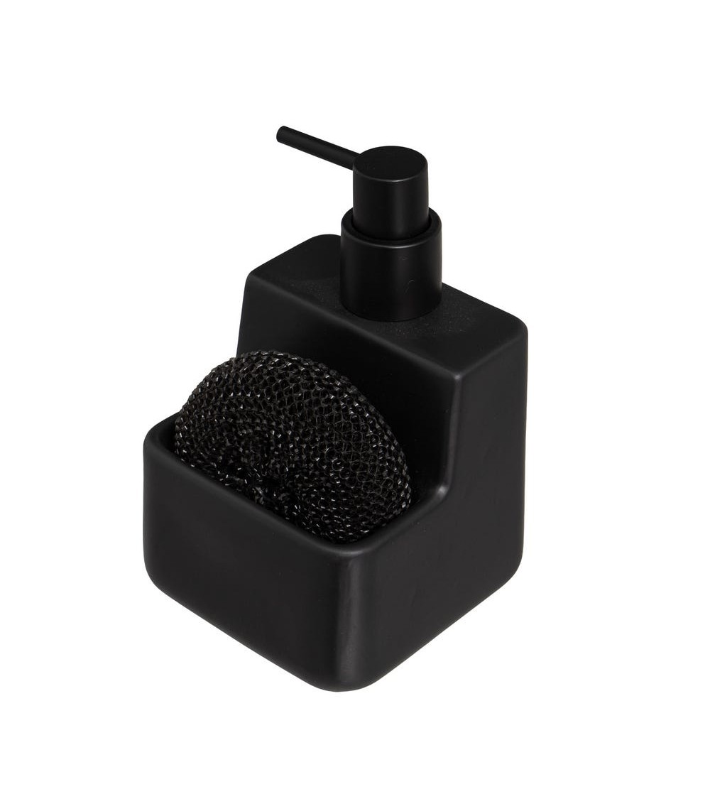 Dcasa Dispensador Con Estropajo Negro De Cerámica De 10x10x15 Cm