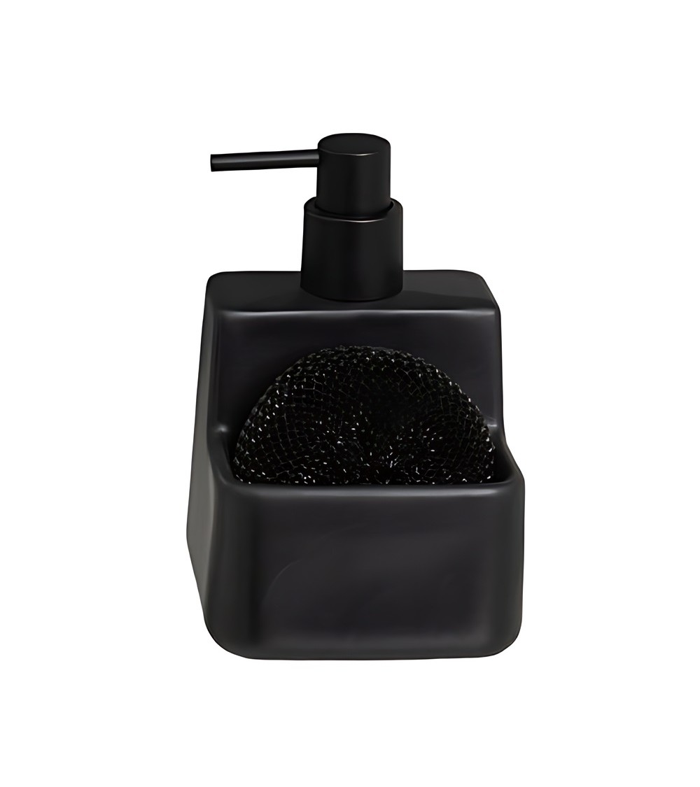 Dcasa Dispensador con estropajo negro de cerámica de 10x10x15 cm
