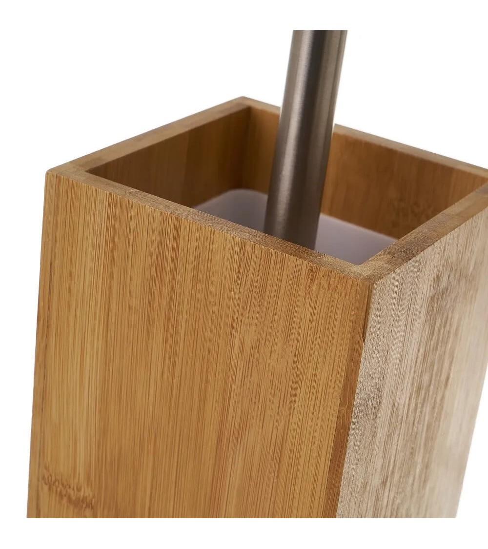 Dcasa Escobillero Cuadrado De Bambú Natural Y Acero Inoxidable De 10x10x36 Cm