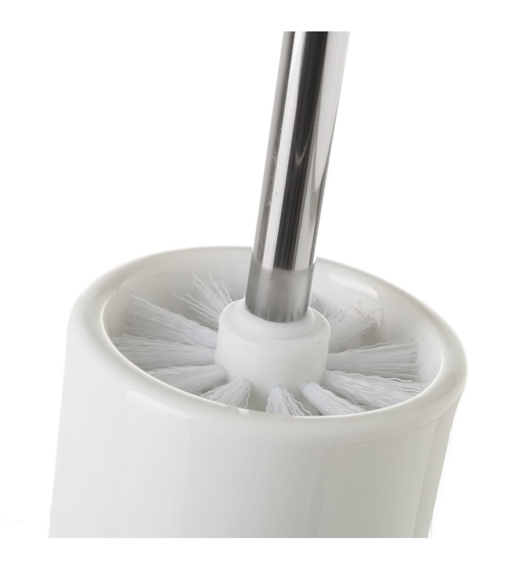 Dcasa Escobillero Redondo Blanco De Cerámica Y Bambú De Ø 10x38 Cm