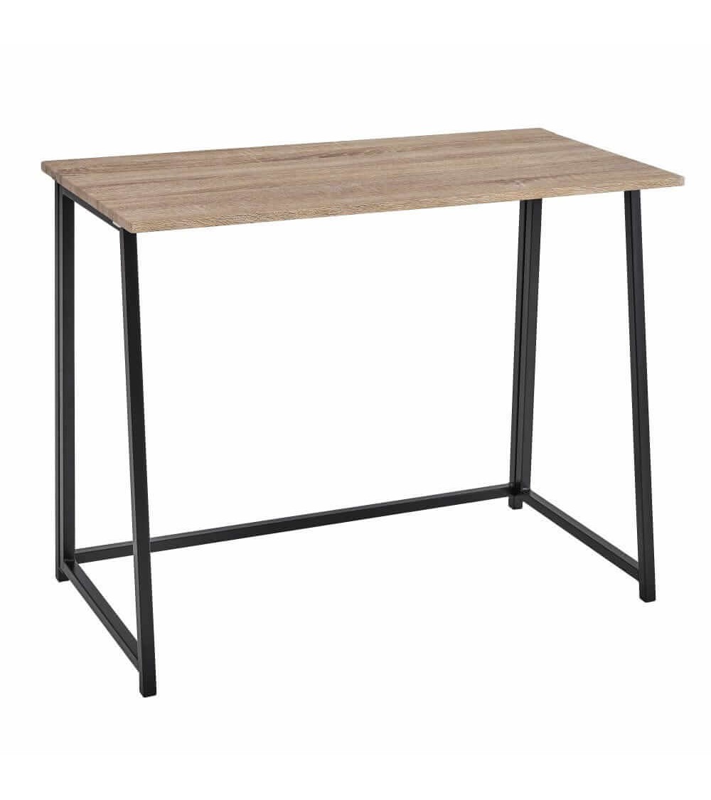 Dcasa Escritorio plegable negro y natural de madera y metal de 91x45x74 cm