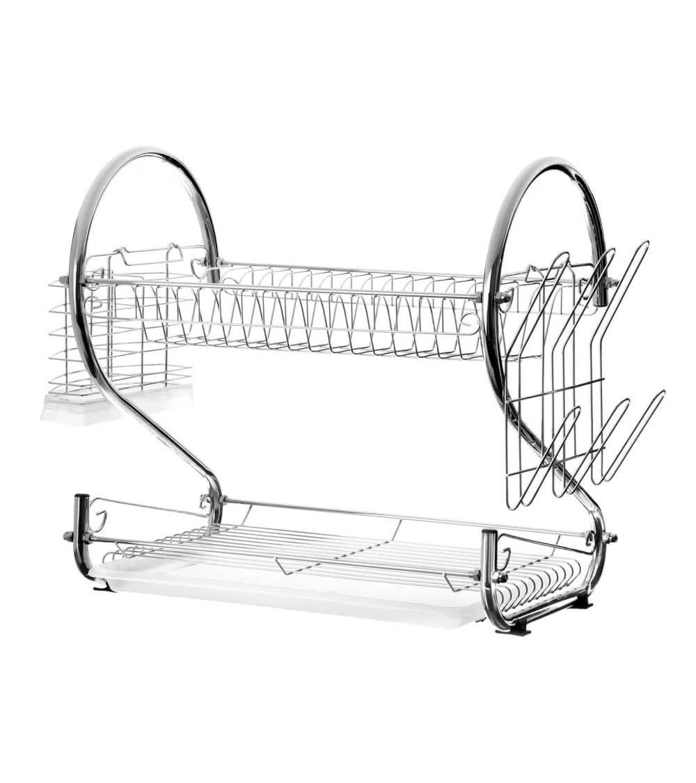 Dcasa Escurreplatos 2 pisos con bandeja plateado de metal de 55x32x20 cm