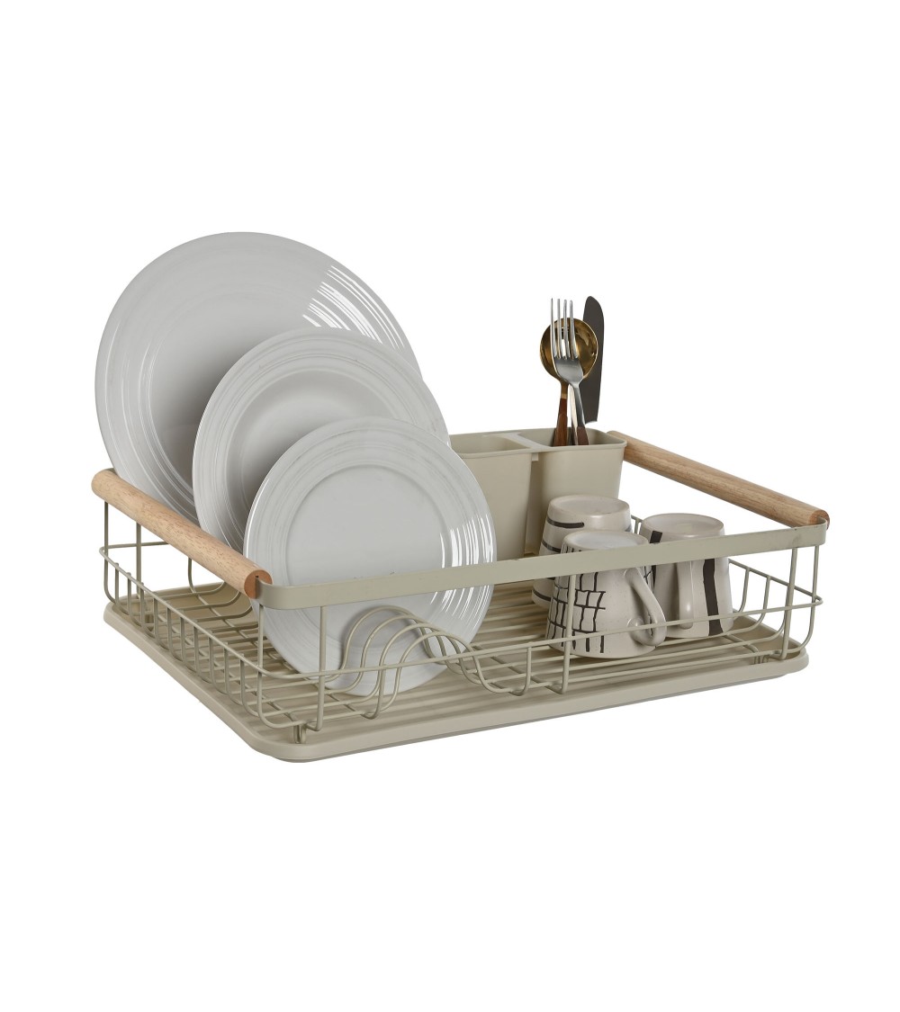 Dcasa Escurreplatos Con Bandeja Metal Rubberwood Color Beige